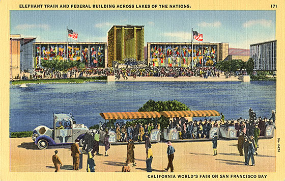 elephant train Treasure Island postcard