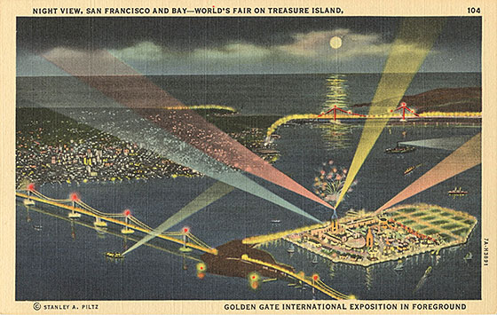 Night View of Magic City of Treasure Island postcard image